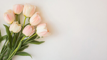 Aufkleber - A bouquet of six pale pink tulips arranged on a white background, offering a delicate and elegant floral composition perfect for spring or wedding themes. : Generative AI