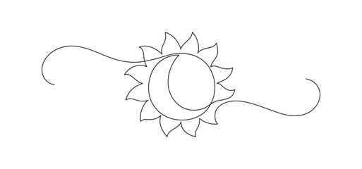 Solstice. Sun and moon. Continuous line drawing.