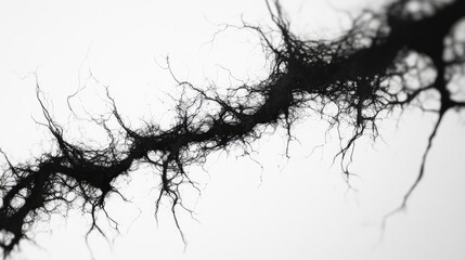 Intricate, dark, root-like structures against a light background.