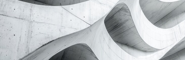 Fototapete - Abstract grayscale image showcasing the flowing curves and textures of a modern concrete structure, highlighting its architectural design and the interplay of light and shadow. : Generative AI