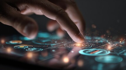Poster - hand interacting with futuristic touch screen interface