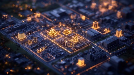 Aufkleber - An illuminated digital cityscape showcases interconnected networks and futuristic urban development concepts.