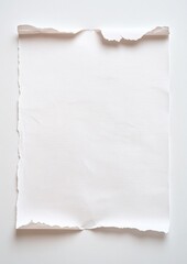 Leinwandbilder - A textured, off-white sheet of paper with uneven, torn edges rests on a plain white background, offering a minimalist, blank template. : Generative AI
