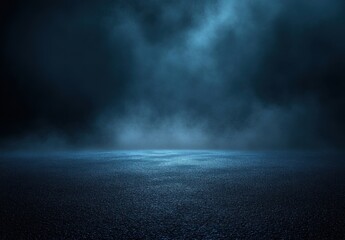 Aufkleber - Moody, dark blue night scene with a textured asphalt ground and a hazy, smoky atmosphere above, creating a mysterious and atmospheric backdrop. : Generative AI
