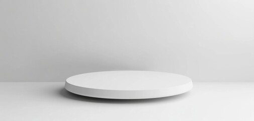 Leinwandbilder - A minimalist, round, white platform sits on a white surface against a plain white wall, offering a clean, simple display space for product placement or design presentations. : Generative AI