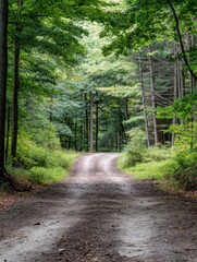 Aufkleber - A gravel road winds through a lush green forest, sunlight dappling the leaves overhead, creating a tranquil and serene atmosphere. : Generative AI