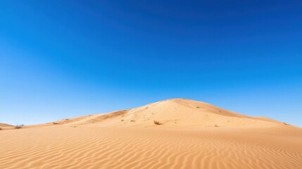 Poster - Expansive desert dune landscape under a vibrant blue sky, showcasing the textured sand and subtle vegetation. : Generative AI