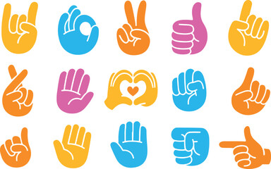Poster - Vector set of icons and simple linear illustrations, hands and gestures, poster, logo, print design template, hand drawn hands in minimal modern art style, stickers for social media