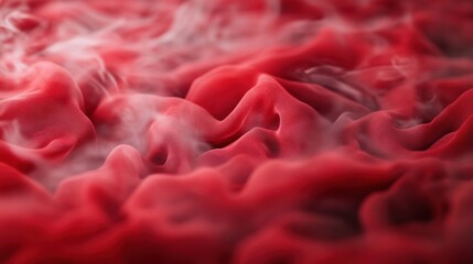 Poster - Close-up of crimson fabric with ethereal smoke, creating a dramatic and luxurious texture.  The image evokes mystery and elegance, perfect for fashion or beauty projects. : Generative AI