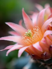 Aufkleber - Close-up of a delicate, peach-colored cactus flower, showcasing intricate details of its stamens and petals.  The soft lighting enhances the flower's gentle texture and vibrant hue. : Generative AI