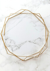Poster - Elegant gold geometric frame on white marble background, ideal for luxury branding, wedding invitations, or minimalist designs.  Provides a sophisticated and modern aesthetic. : Generative AI