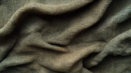 Poster - A close up shot of a draped burlap fabric with visible texture and a subtle green and brown color palette