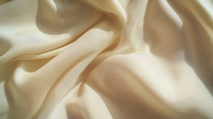 Poster - Close-up shot of soft beige fabric with delicate folds and subtle shadows creating a smooth texture. silk fabric background