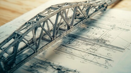 Poster - Exploring intricate bridge design at construction sites detailed blueprint analysis and architectural illustrations from a creative perspective