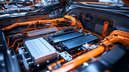 Poster - electric vehicle battery technology automotive industry technical insights high-tech environment clo