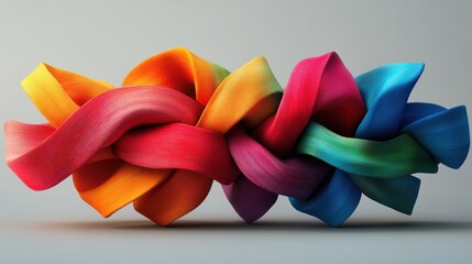 Poster - vibrant intertwined ribbons cascade together creating a beautiful colorful abstract art design on gr