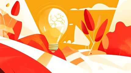 Poster - Abstract Landscape with Light Bulb and Vibrant Color Palette
