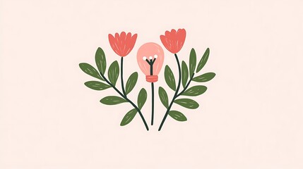 Poster - Whimsical Lightbulb Surrounded by Vibrant Flowers and Green Leaves