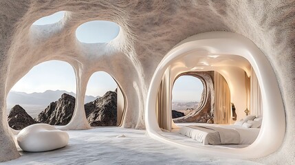 Poster - Unique Modern Bedroom Design with Organic Architecture and Scenic View