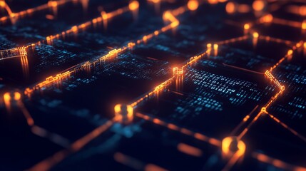 Poster - Digital network infrastructure futuristic tech environment abstract art high-tech aesthetic close-up view cyber connectivity