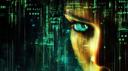 Poster - digital reality exploration a cybernetic eye in a matrix environment futuristic concept art