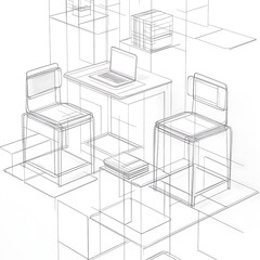Poster - Minimalist Interior Design Concept with Furniture and Laptop Sketch