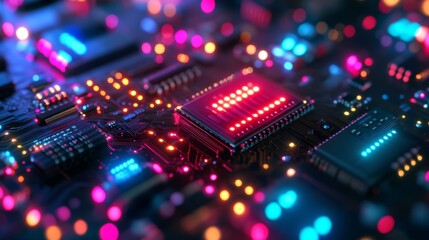 Poster - illuminated circuit board close-up technology lab digital art futuristic environment macro view inno