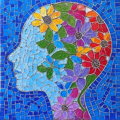 Poster - Colorful Mosaic Artwork Representing Floral Brain Concept
