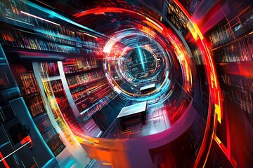 Poster - Abstract Digital Library with Bright Colors and Motion Blurs