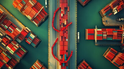Poster - shipping container operations at port aerial view industrial environment vibrant colors for global t