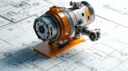 Poster - Innovative mechanical component engineering workshop 3d design technical environment close-up view precision engineering concept