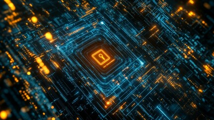 Poster - Digital security breakthrough cyber world technology visualization futuristic abstract style data protection concept