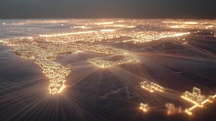 Poster - Illuminated cityscape visualization urban environment digital art aerial view modern technology concept