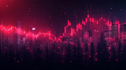 Poster - Market trends analysis in urban cityscape digital art nighttime futuristic abstract concepts for financial insights