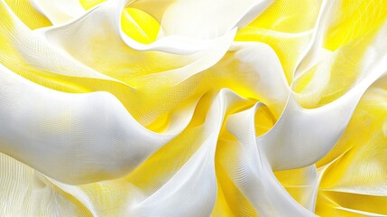 Poster - Flowing yellow and white fabric abstract studio textile art soft textures close-up elegance and serenity