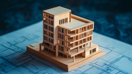 Poster - Architectural model of a modern building studio setting scale model creative environment close-up view design concept