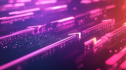 Poster - Dynamic neon arrows illustrate digital progression futuristic environment abstract visuals engaging perspective