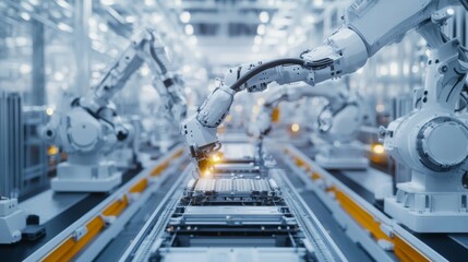 Poster - automated manufacturing process factory industrial robotics high-tech environment close-up view effi