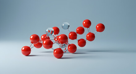 Poster - Complex Three Dimensional Molecular Structure with Red and Silver Spheres in a Clean Blue Gradient Background