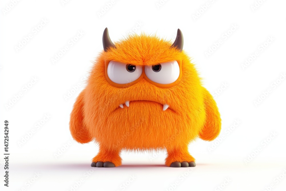 Fuzzy orange monster with a grumpy face Stock Illustration | Adobe Stock