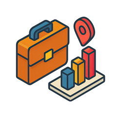 Poster - Isometric Illustration of a Briefcase with Business Growth Chart and Location Pin Representing Global Business Success