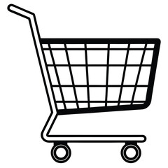 Fototapete - Minimalist black and white shopping cart vector illustration for retail design.