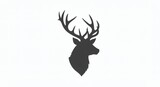 AI image simple black silhouette of a majestic deer or stag head with large antlers, isolated on a white background.