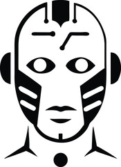 Aufkleber - Simple robot head silhouette design with face scan lines in ai technology