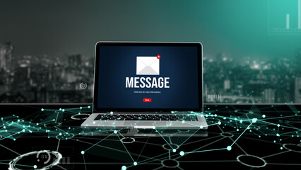 Poster - email notification message showing on computer screen snugly. digital marketing message information 