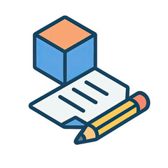 Poster - 3D Cube Model Design Paper Pencil Icon Illustration for Business and Education