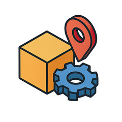 Poster - Isometric Illustration of Package Delivery Tracking System with Location Pin and Gear Icon