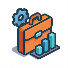 Poster - Business Growth Strategy Isometric Illustration of Briefcase Gear and Increasing Bar Graph