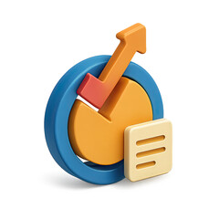 Poster - 3D Render of Upward Trending Pie Chart with Document Icon Business Growth and Data Analysis