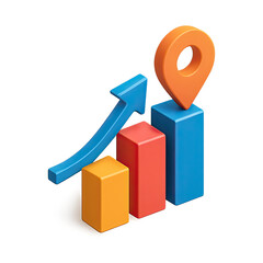 Poster - Upward Trending Bar Graph Showing Growth and Location Pin Icon Illustrating Business Success and Geographic Expansion